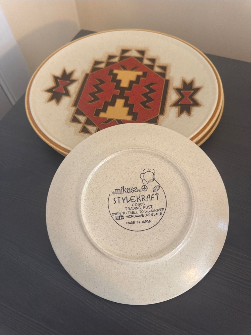 3 Mikasa StyleKraft Dinner & Salad Plates Trading Post Southwestern tribal boho